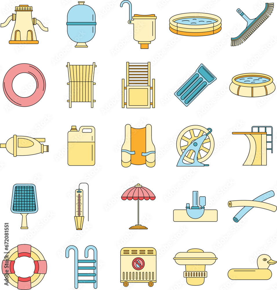 Canvas Prints swimming equipment icon set. outline set of swimming equipment vector icons thin line color flat on 