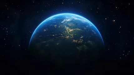 Cercles muraux Pleine Lune arbre Earth glow lights sky atmosphere map globe space science global blue planet night