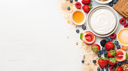 Healthy breakfast food banner with double border - obrazy, fototapety, plakaty