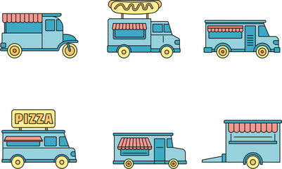 Festival food truck icon set. Outline set of festival food truck vector icons thin line color flat on white