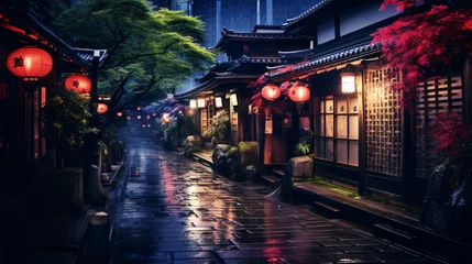 Poster  Kyoto Japan Street Scene at Night. © Mishu