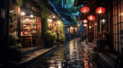 Schilderijen op glas  Kyoto Japan Street Scene at Night. © Mishu