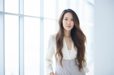 Portrait of a young beautiful Korean woman with long hair