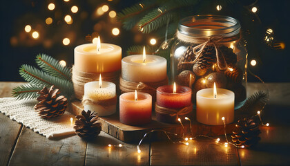 Obraz na płótnie Canvas Christmas candles, candles, xmas, generative ai