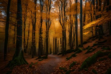 Autumn and fall season,  coffee with fake maple leaf on wood table
