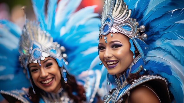 Road carnival. two companions getting a charge out of and dressed for the carnival