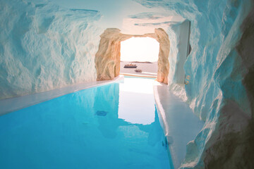 Cave style pool with sea view