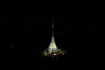 Jested transmitter tower and hotel on a mountain top over Liberec, Northern Bohemia, Czech...