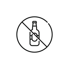 No alcohol line icon sign symbol isolated on white background 