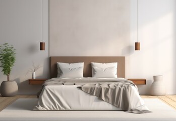 Fototapeta na wymiar Bedroom wall mockup capturing the soft light in a modern interior