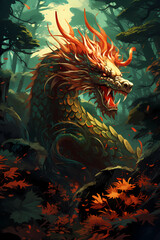 Fototapeta na wymiar artistic and beautiful illustration of a wood dragon for chinese new year 2024, fantasy drake, wooden dragon symbol