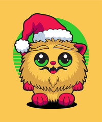 Christmas Monster Wearing Santa Claus Hat 07. Cartoon Illustration Style.