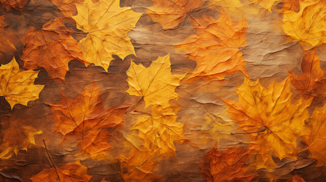 Background image of autumn foliage in orange gold colors