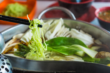 Shabu shabu japanese food are high quality with delicious beef sliced put cooking in hot boiled...