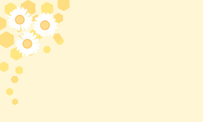 Beehive honey sign with hexagon grid cells and daisy flower on yellower background vector.
