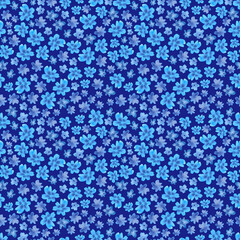 Watercolour blue flowers delicate seamless pattern, hand drawn illustration. Floral on blue background.	