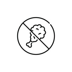 No chicken leg allowed line icon sign symbol isolated on white background. No food sign symbol