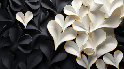 3D abstract white and black hearts as wallpaper background illustration - obrazy, fototapety, plakaty