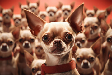 little chihuahua Stands prominently in the center of the picture Several Chihuahua backgrounds