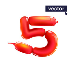 5 logo. Number five in balloon twisting style. Realistic 3D render sign. Vector icon for Black Friday, Christmas and New Year's Sale. Perfect for happy birthday banner, gift branding, kids labels.