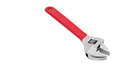 Red adjustable wrench isolated on white background. Copy space for text.