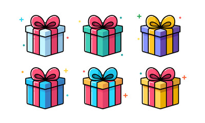 Set of gift boxes with ribbon. Christmas, Valentine's Day, and Happy Birthday Day. Vector illustration.