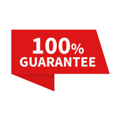 100 Guarantee Label In Red Ribbon Rectangle Shape For Warranty
