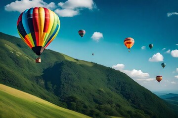 Naklejka premium hot air balloon over mountains