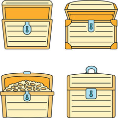 Old dower chest icon set. Outline set of old dower chest vector icons thin line color flat on white
