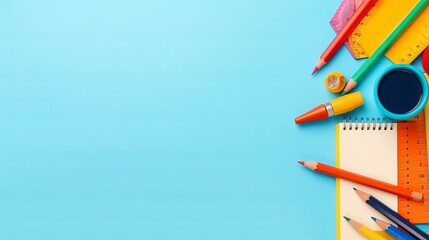 
assorted school supplies on white background - education essentials in vibrant array