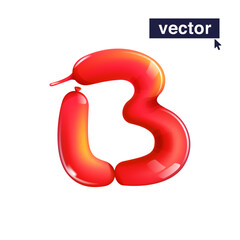 Letter B logo in balloon twisting style. Realistic 3D render sign. Vector icon for Black Friday, Christmas and New Year's Sale. Perfect for happy birthday banner, gift branding, kids cartoon labels.