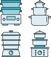 Cooking steamer icon set. Outline set of cooking steamer vector icons thin line color flat on white