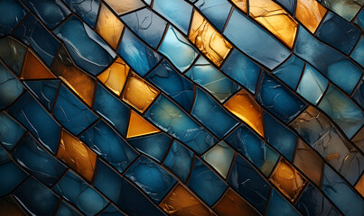 blue and gold tiled background with dark colors