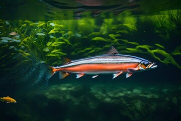 salmon fish swimming in the river