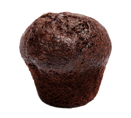 Chocolate muffin isolated on white background . Muffin with chocolate chips.