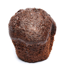 Chocolate muffin isolated on white background . Muffin with chocolate chips.
