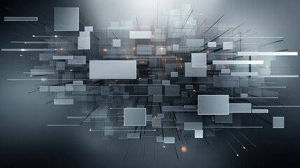 Abstract computer background with squares and lights, in the style of layered geometry, gray and amber