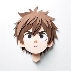 Illustration with a boy's face in an origami style, facial expression