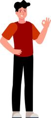 Fototapeta premium pose of young man in red shirt happy