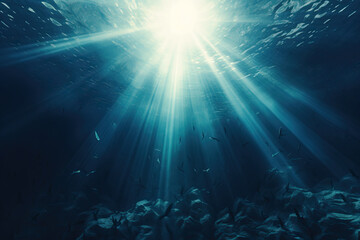 Fototapeta premium Mystical Deep Sea: Abyss with Blue Sunlight