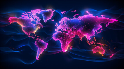 Neon world map background