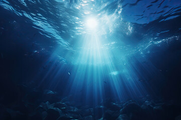 Fototapeta na wymiar Mystical Deep Sea: Abyss with Blue Sunlight