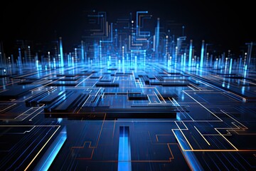 Naklejka premium Modern Digital Geometric futuristic technology background. beyond imagination by Generative AI