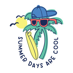 cartoon palm tree with surf board