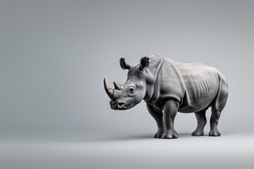 Fototapeta premium A dignified Rhino against a gray background, featuring minimal retouching and sleek aesthetics.