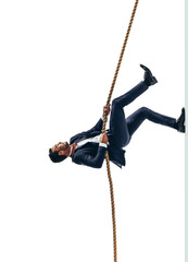 Ambitious businessman climbing up a rope on a transparent background © Jacob Lund