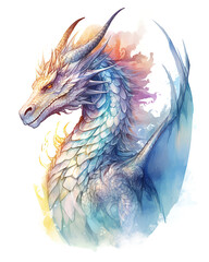 Watercolor blue dragon. Symbol of new 2024 year, isolated