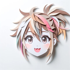 Illustration with a girl's face in an origami style, facial expression