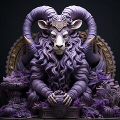 a purple statue of a ram