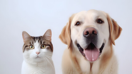 Portrait of happy cat and dog 
